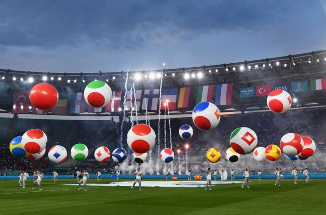 A general view of the opening ceremony inside the Stadio Olimpico in Rome, Italy, prior to the UEFA Euro 2020 Championship Group A match between Turkey and Italy, on Friday. 