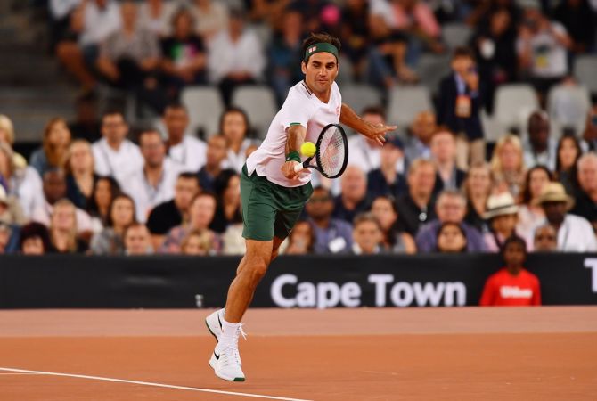 Switzerland's Roger Federer during the Match in Africa against Spain's Rafael Nadal, at Cape Town Stadium, on February 7, 2020