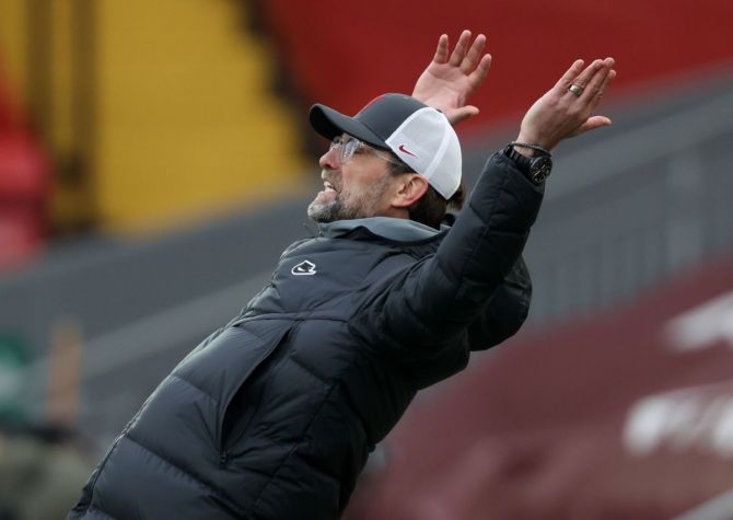 Liverpool manager Juergen Klopp reacts