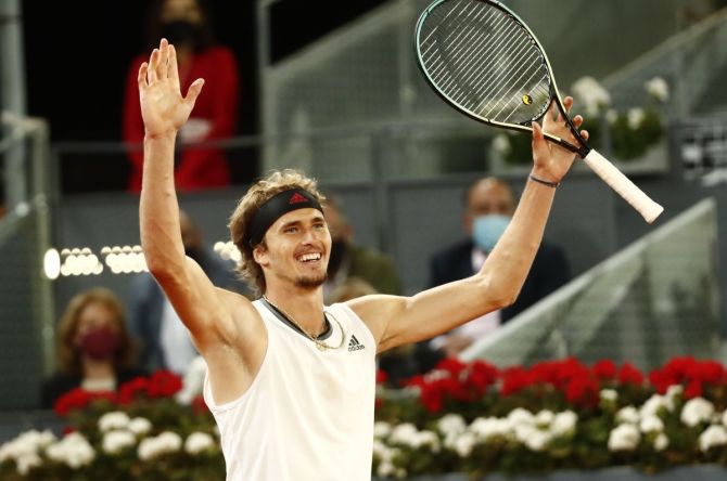 Germany's Alexander Zverev celebrates after winning the Madrid Open at Caja Magica, Madrid, Spain, on Sunday