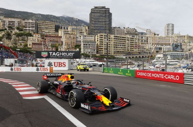 Red Bull's Max Verstappen in action during the Monaco F1 Grand Prix at Circuit de Monaco, Monte Carlo, Monaco, on Sunday