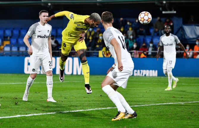 Etienne Capoue scores Villarreal's first goal in the Champions League Group F match against Young Boys, at Estadio de la Ceramica, in Villarreal, Spain.