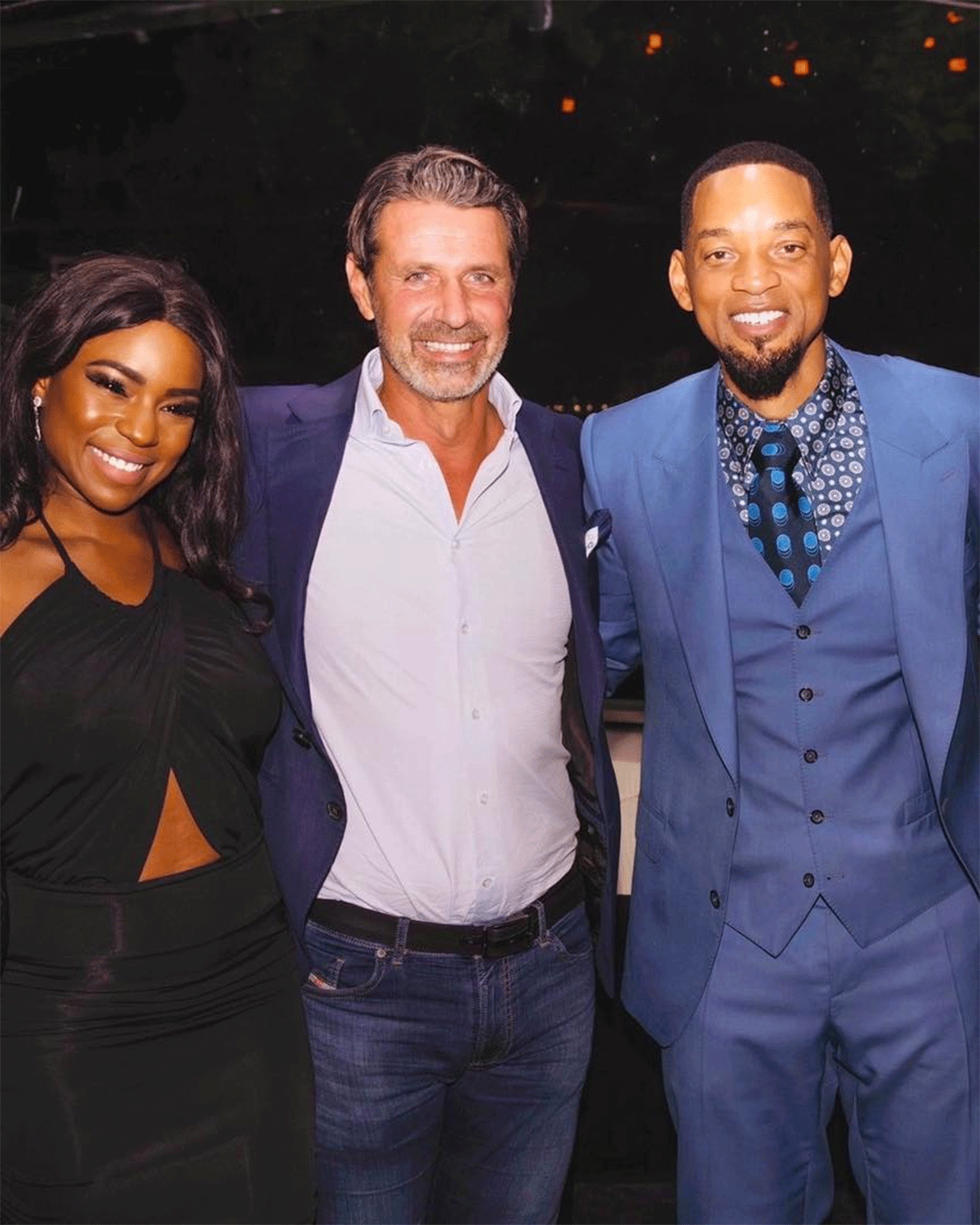 Serena's coach Patrick Mouratoglou with Aunjanue Ellis, who plays Oracene 'Brandy' Williams and Will Smith.