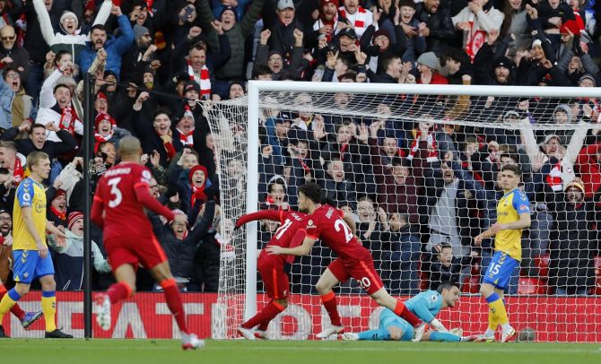 Diogo Jota scores Liverpool's first goal.