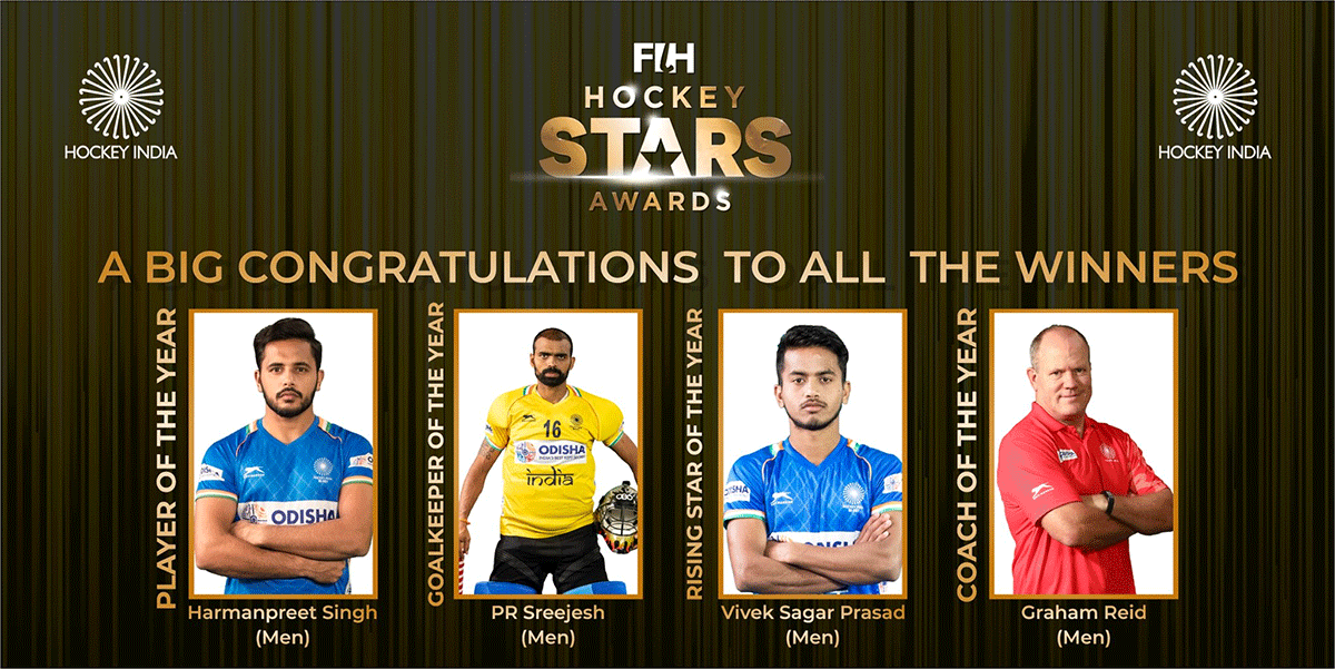 The Indian hockey men's team members that won the FIH Awards 