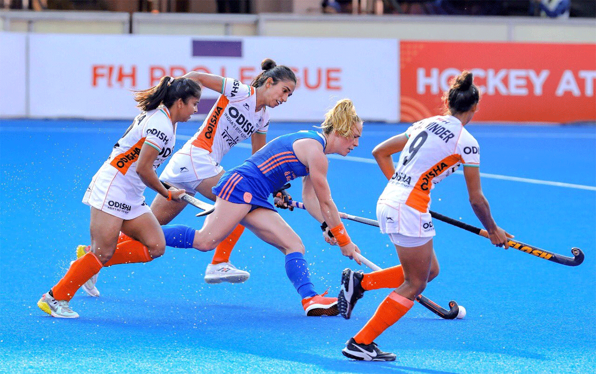 Action from the 2nd match between India and The Netherlands in FIH Pro League in Bhubneswar on Saturday