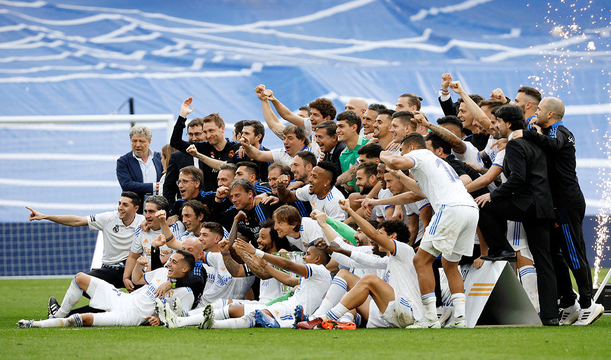Real Madrid celebrate winning the La Liga title on Saturday