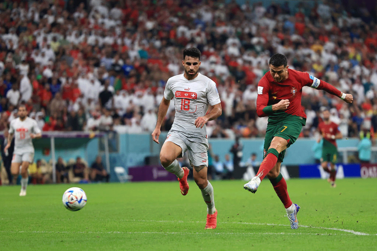 Portugal's Cristiano Ronaldo scores a goal that was ruled offside