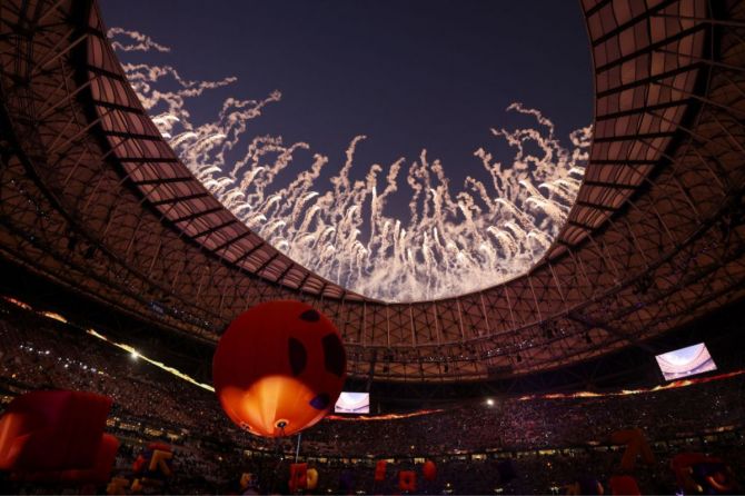 Fireworks explode during the closing ceremony 