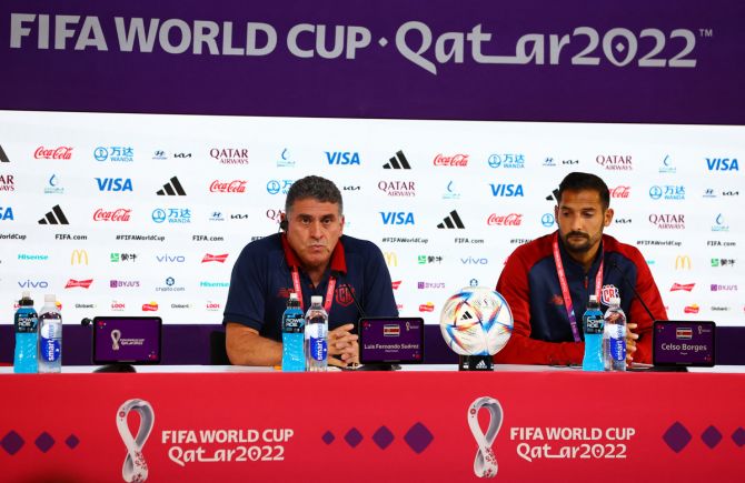 Costa Rica coach Luis Fernando Suarez and Celso Borges during the press conference
