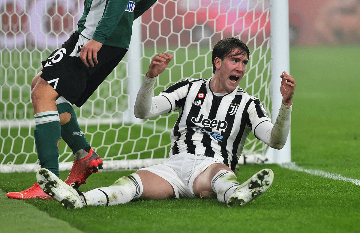 Juventus' Dusan Vlahovic who joined Juve from Fiorentina in a deal worth up to 80 million euros ($92 million) opened the scoring with a lob 