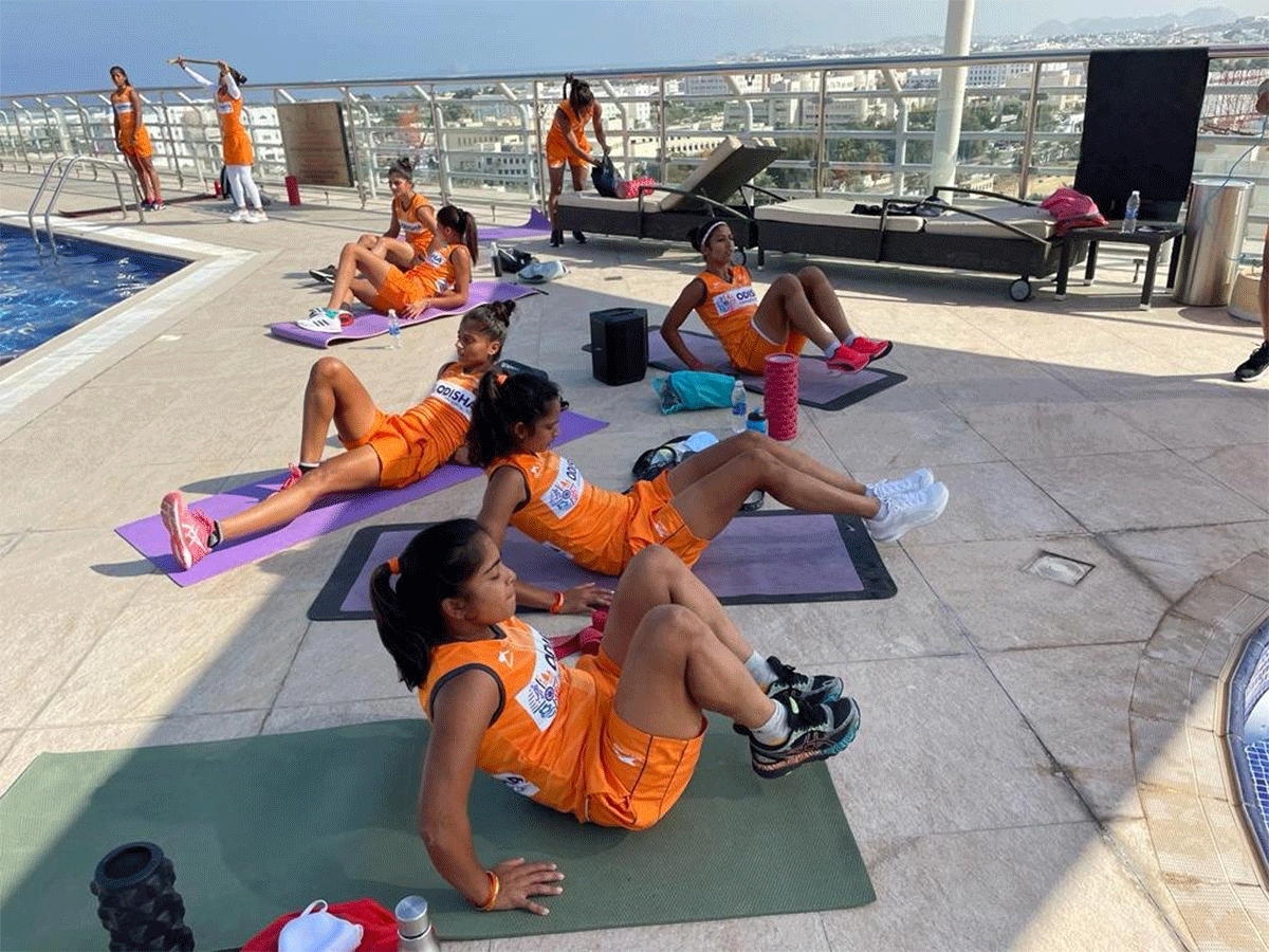 India's women's hockey players workout on Thursday