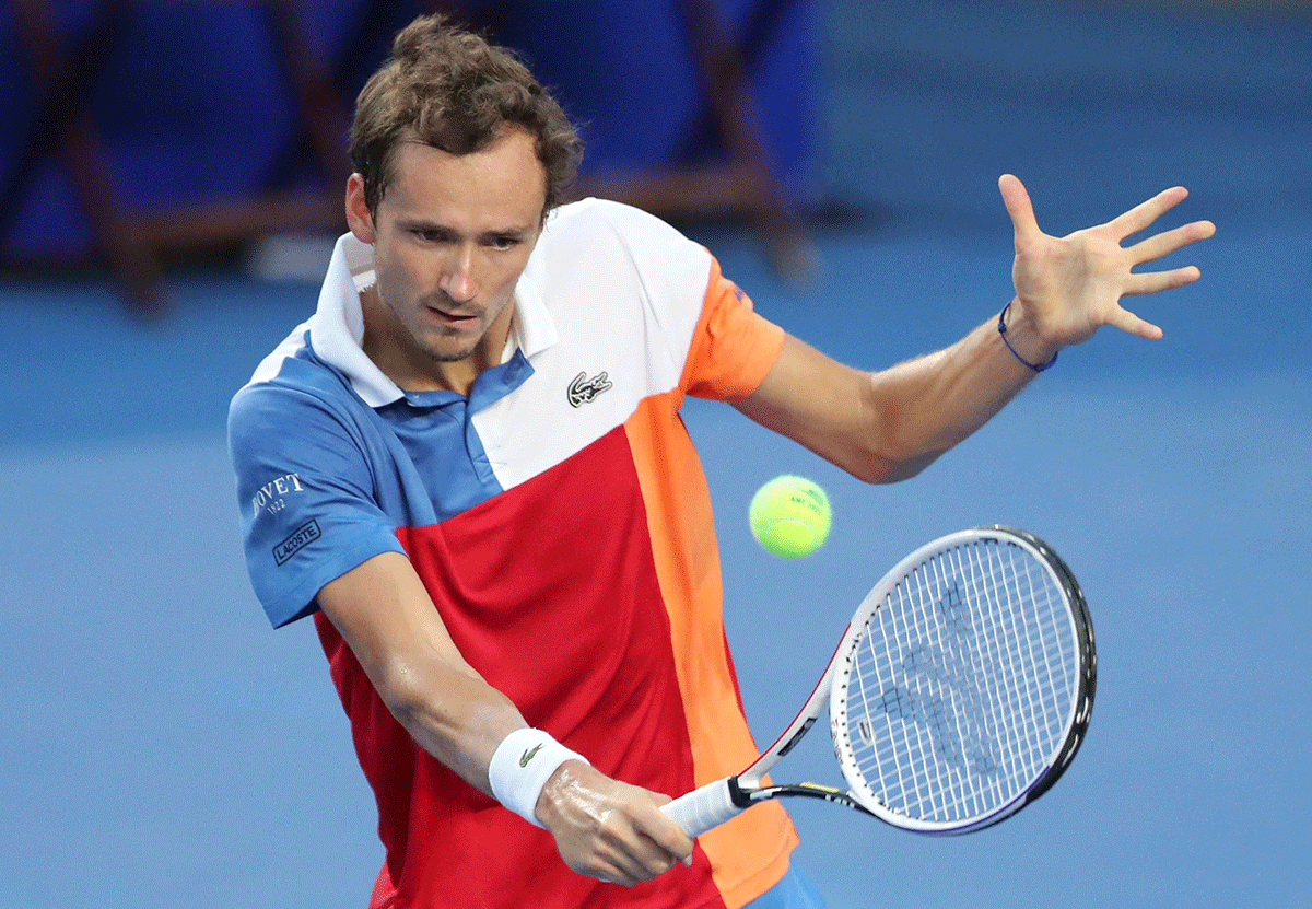 Russia's Daniil Medvedev in action during his round of 16 match against Spain's Pablo Andujar