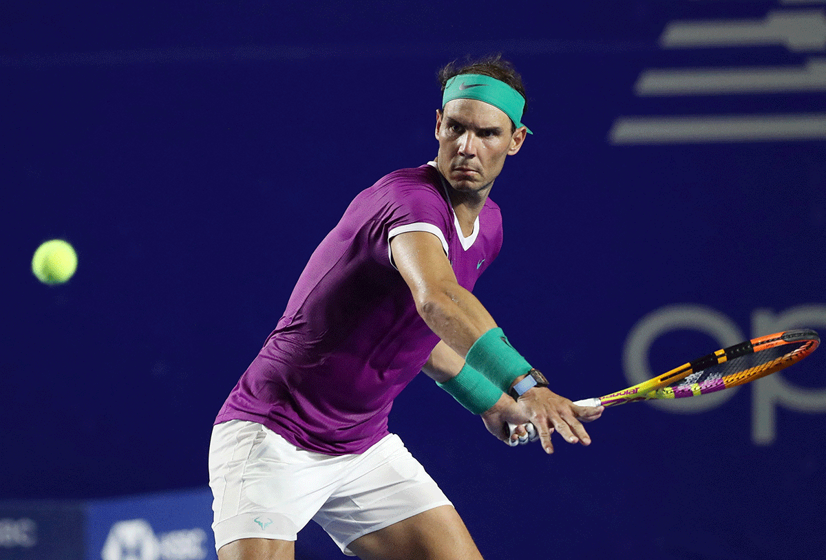 Spain's Rafael Nadal in action during his round of 16 match against Stefan Kozlov of the US during the Mexico Open  ATP 500, Abierto Mexicano, The Fairmont Acapulco Princess, Acapulco on Wednesday 