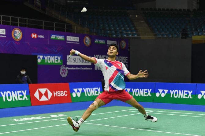 Lakshya Sen during his men’s singles quarter-final against compatriot H S Prannoy