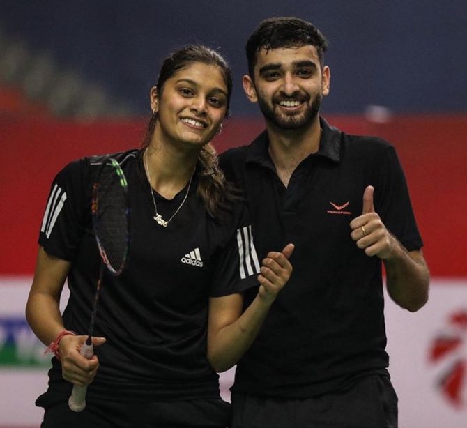 : Seventh seeds Ishaan Bhatnagar and Tanisha Crasto are all smiles after winning the mixed doubles title at the Syed Modi International. 