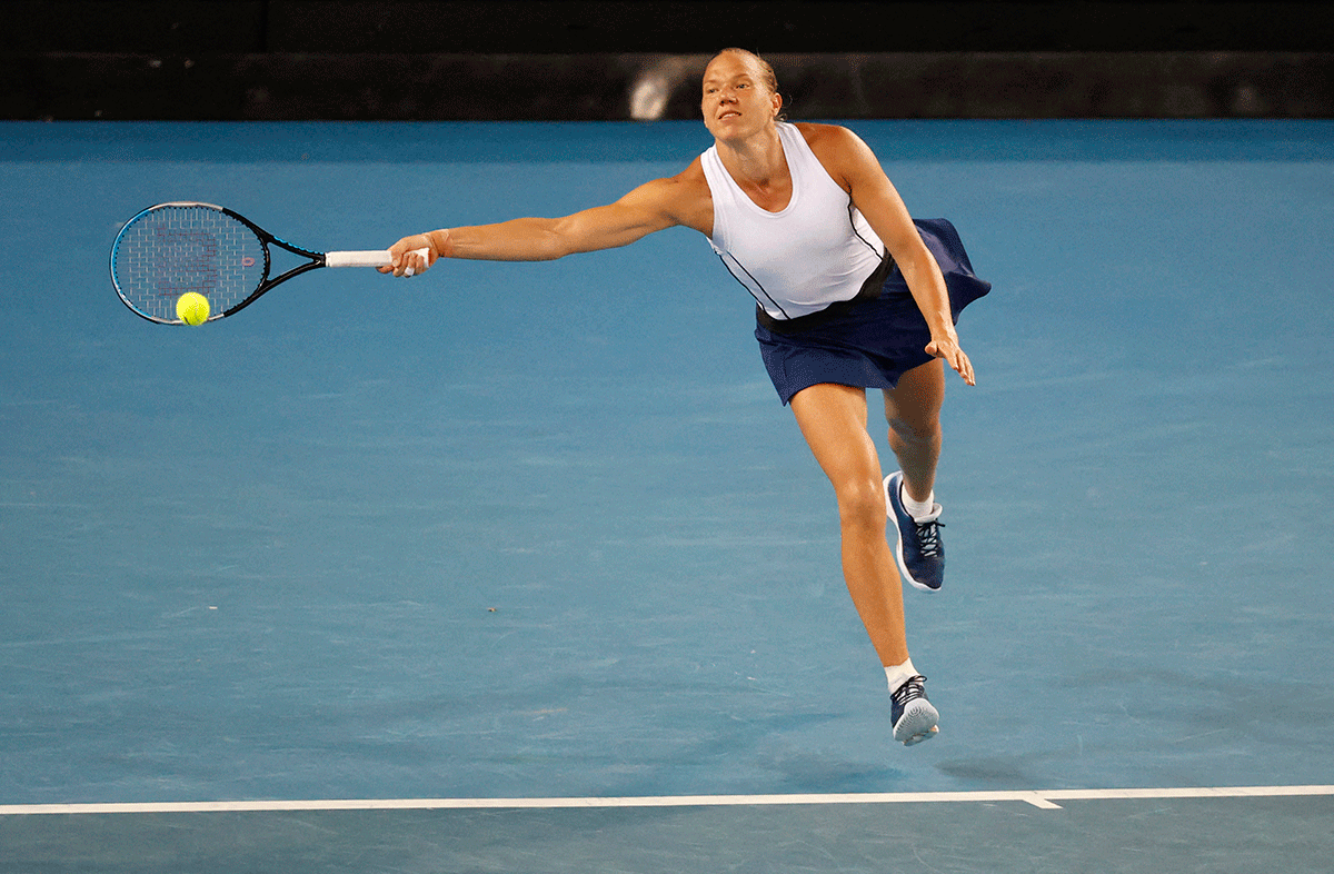 Estonia's Kaia Kanepi in action during her fourth round match against Belarus' Aryna Sabalenka