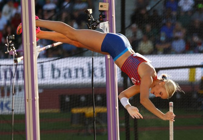 Katie Nageotte of the United States in action during the women's pole vault.