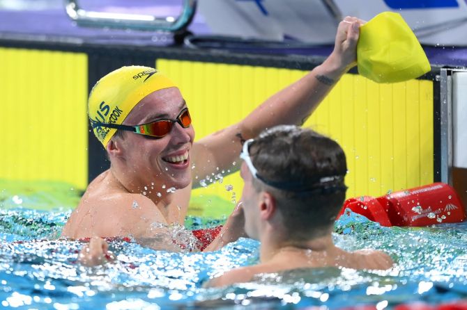 Australia's Zac Stubblety-Cook celebrates winning the men's 200m breaststroke final.