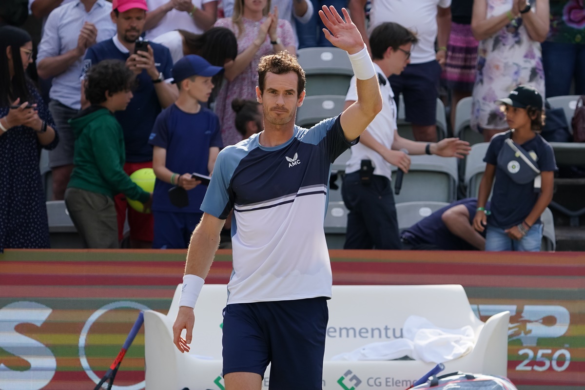 Great Britain's Andy Murray celebrates victory over Australia's Nick Kyrgios in the men's singles semi-final of the BOSS OPEN at Tennis club Weissenhof in Stuttgart, Germany, on Saturday.