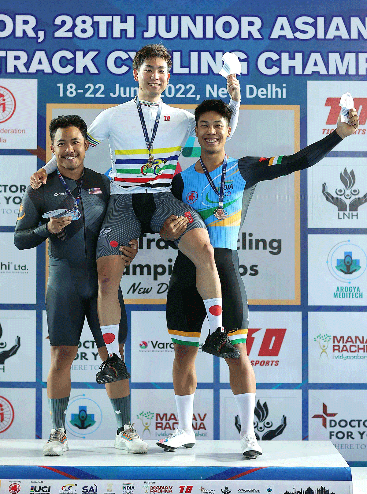 Ronaldo Singh (right) bagged the country's first-ever international medal in the 1km time trial event. After three days, India has 20 medals in the kitty.