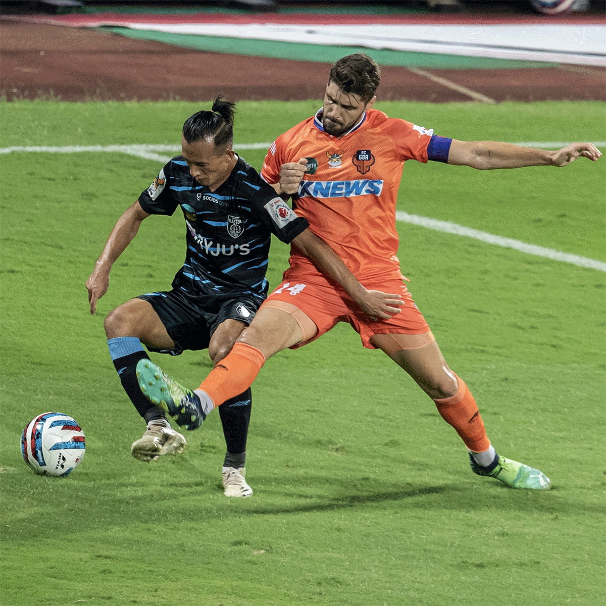 Action from the Indian Super League match played between FC Goa and Kerala Blasters in Bambolim, Goa, on Sunday