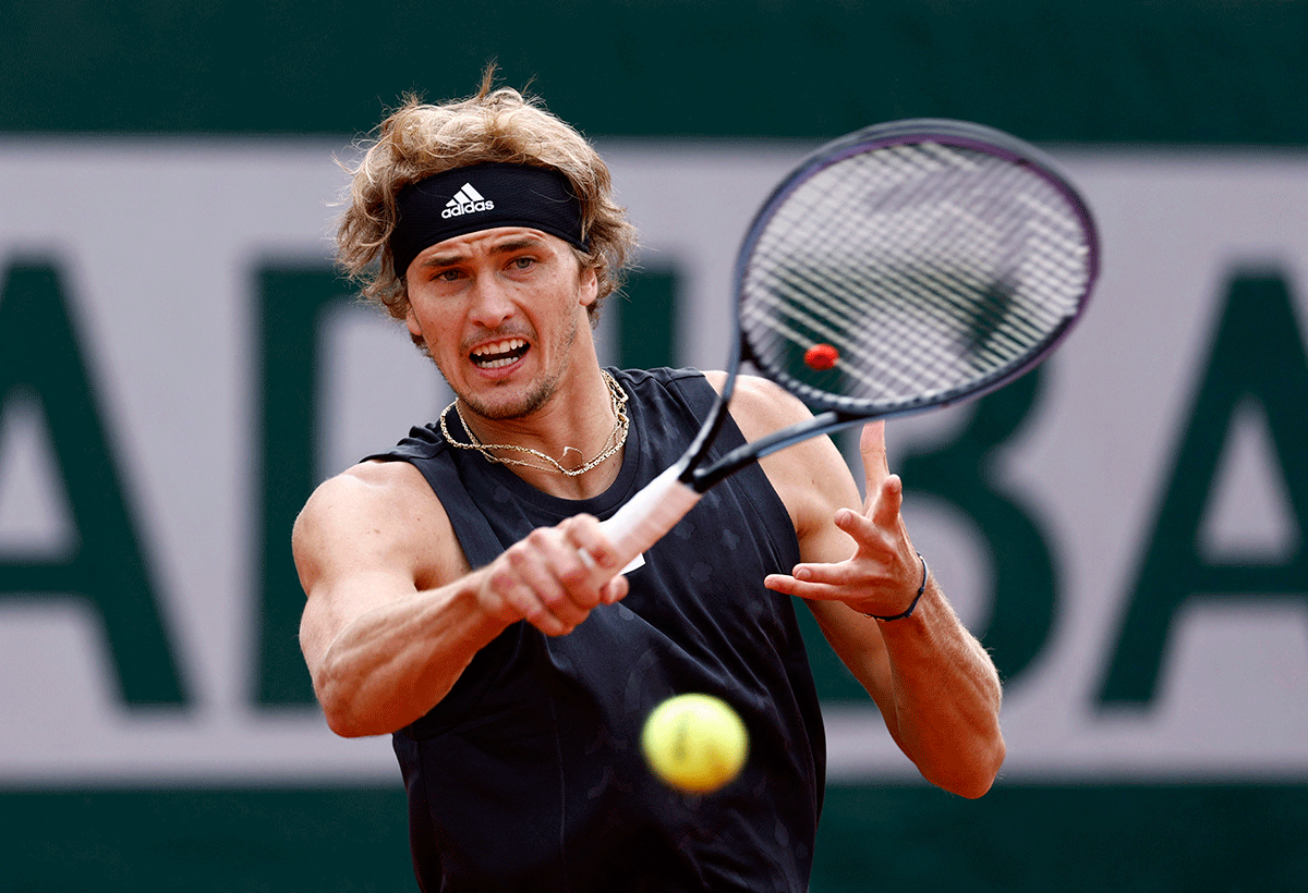 Germany's Alexander Zverev in action during his fourth round match against Spain's Bernabe Zapata Miralles
