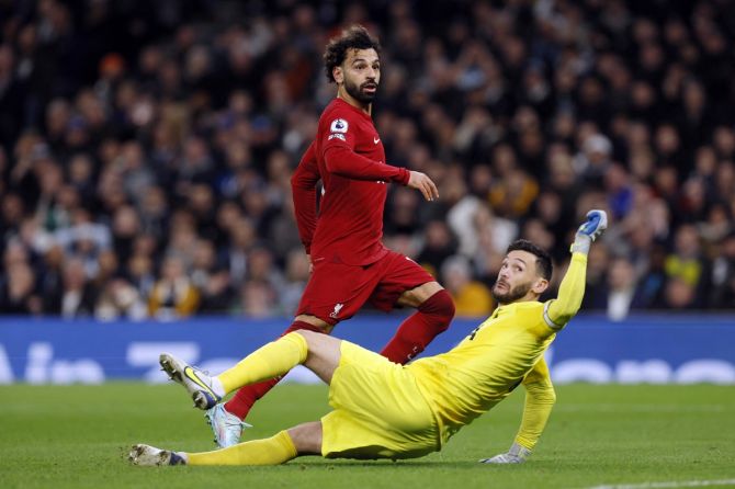 Mohamed Salah scores Liverpool's second goal.