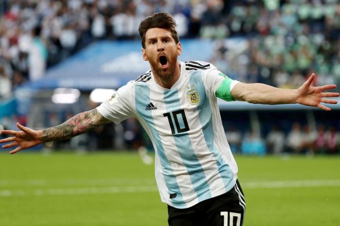 Argentina's Lionel Messi celebrates scoring a goal