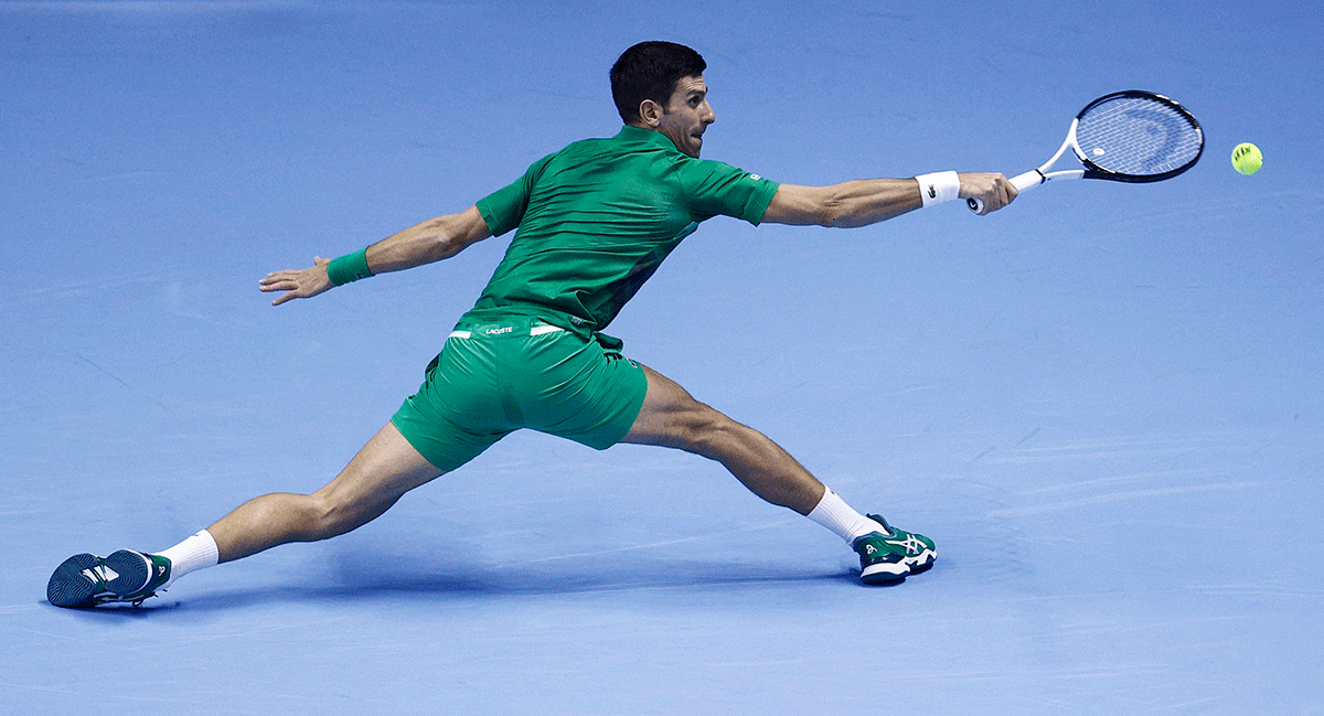 Serbia's Novak Djokovic in action during his group stage match against Russia's Andrey Rublev on Wednesday. If 21-time Grand Slam champion Novak Djokovic wins the ATP Tour Finals title this week he will be the oldest player ever to do so.