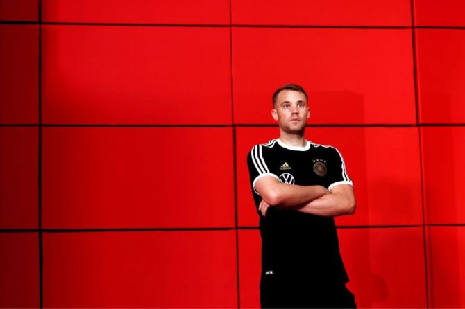 Manuel Neuer of Germany looks on prior to the Germany press conference.
