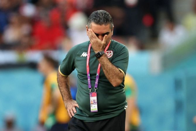 Tunisia coach Jalel Kadri grimaces after his team's loss to Australia. 
