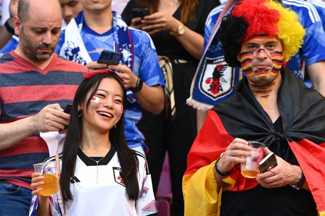 Germany and Japan fans drink beer prior to the FIFA World Cup Qatar 2022 Group E match. 