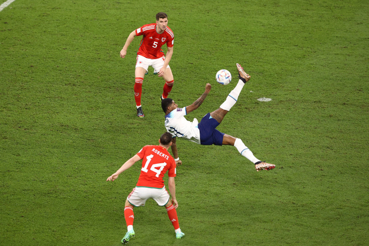 England's Marcus Rashford shoots at goal