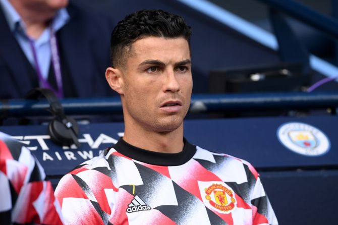 Cristiano Ronaldo looks on during Manchester United's Premier League match against Manchester City at Etihad Stadium, Manchester, on October 02, 2022. 