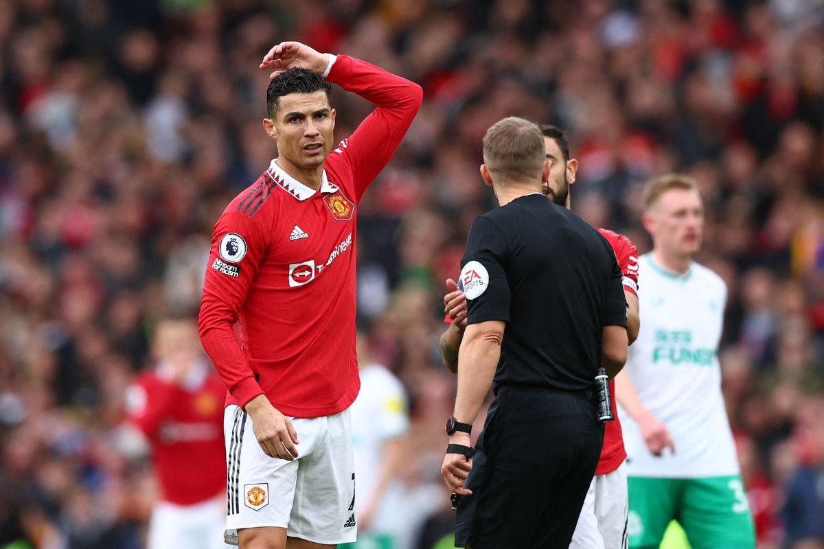 Manchester United's Cristiano Ronaldo reacts after a goal he scored is disallowed