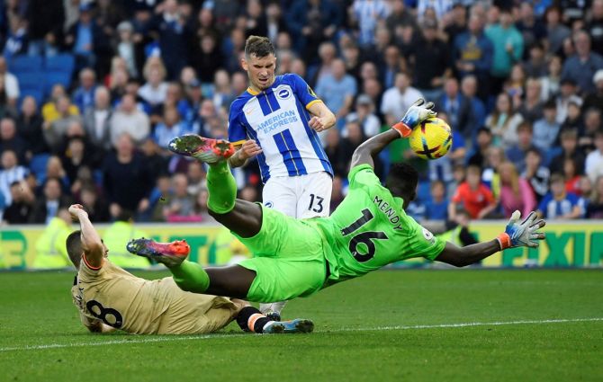Pascal Gross scores Brighton & Hove Albion's fourth goal 