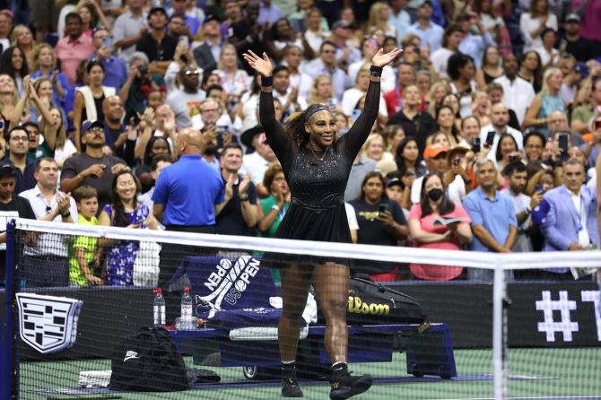 Serena Williams celebrates victory over Estonia's Anett Kontaveit in the women's singles second round at the 2022 US Open on Wednesday.