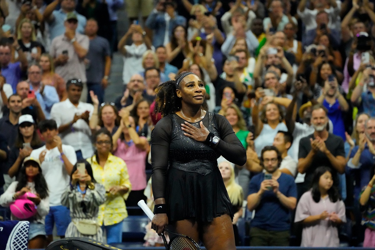 Serena Williams acknowledges the applause from the crowd at the USTA Billie Jean King National Tennis Center after losing to Australia's Ajla Tomljanovic at the US Open on Friday.