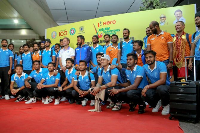 The Indian hockey team arrives in Chennai ahead of the Asian Champions Trophy starting on August 3