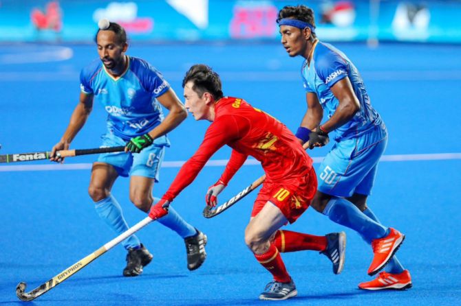 Action from the match between India and China