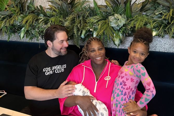 Alexis Ohanian with Serena with new born Adira River and elder daughter Olympia 
