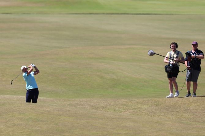 Former tennis player Ash Barty in action during a celebrity fourball