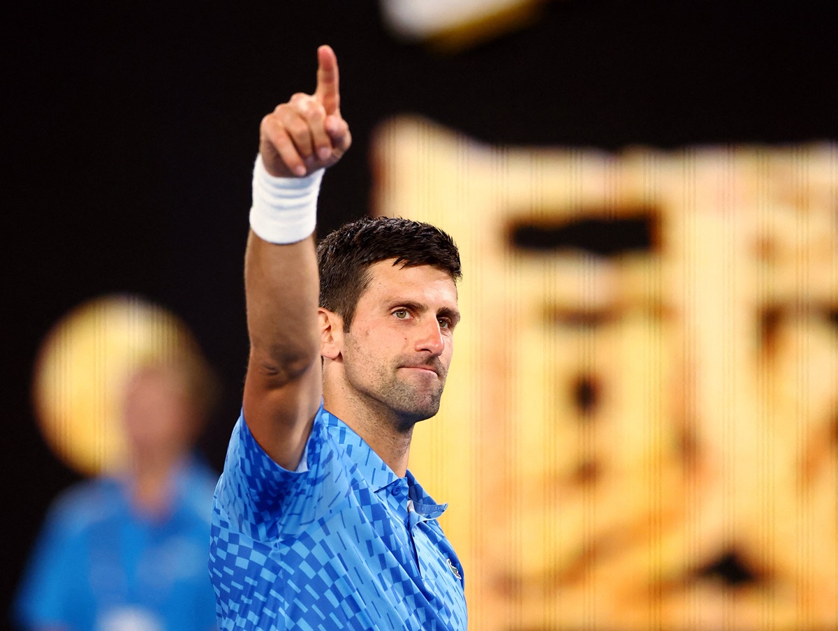 Serbia's Novak Djokovic celebrates winning his first round match against Spain's Roberto Carballes Baena at the Australian Open on Tuesday.