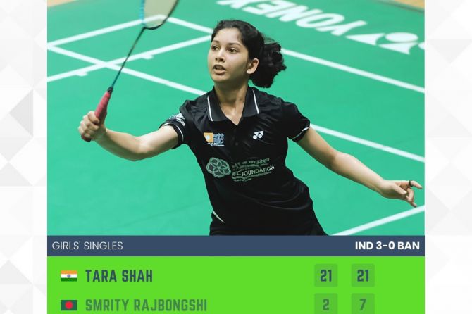 India's Tara Shah won her match against Smriti Rajbongshi