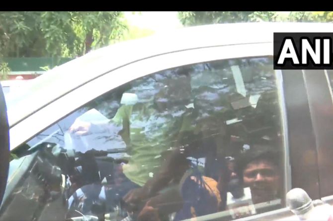 Olympian and one of the protagonists of the protesting wrestlers, Sakshi Malik arrives at Sports Minister Anurag Thakur's residence on Wednesday