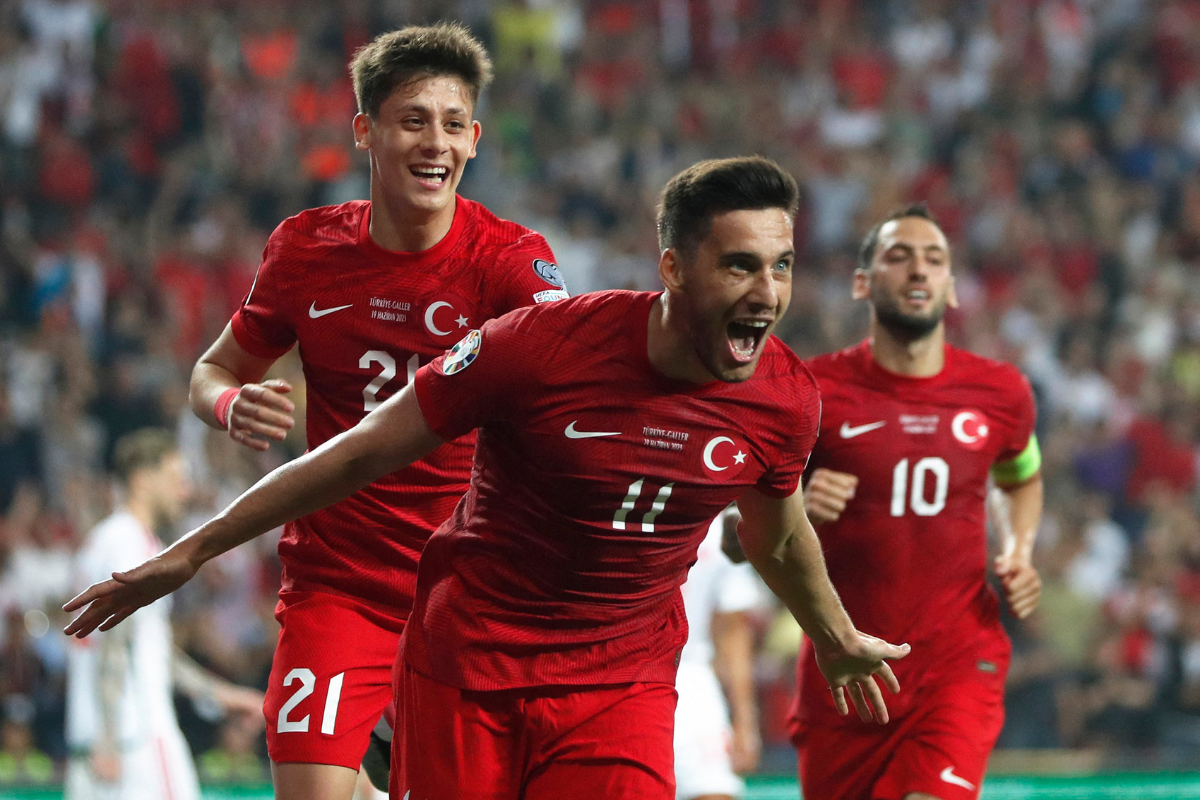 Turkey's Mehmet Umut Nayir celebrates scoring a goal that was later disallowed against Wales in their UEFA Euro 2024 Qualifier Group D match in Stadium, Tekkekoy, Samsun, Turkey on Monday.