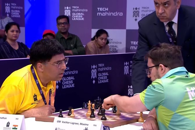  Viswanathan Anand beat Frenchman Maxime Vachier-Lagrave but it was not enough to stop his team from recording their first defeat in the Global Chess League on Sunday