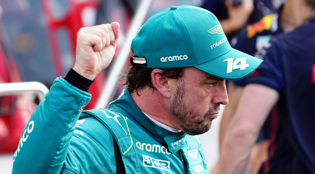 Aston Martin driver Fernando Alonso of Spain reacts after qualifying for the Miami Grand Prix, at Miami International Autodrome on Saturday.