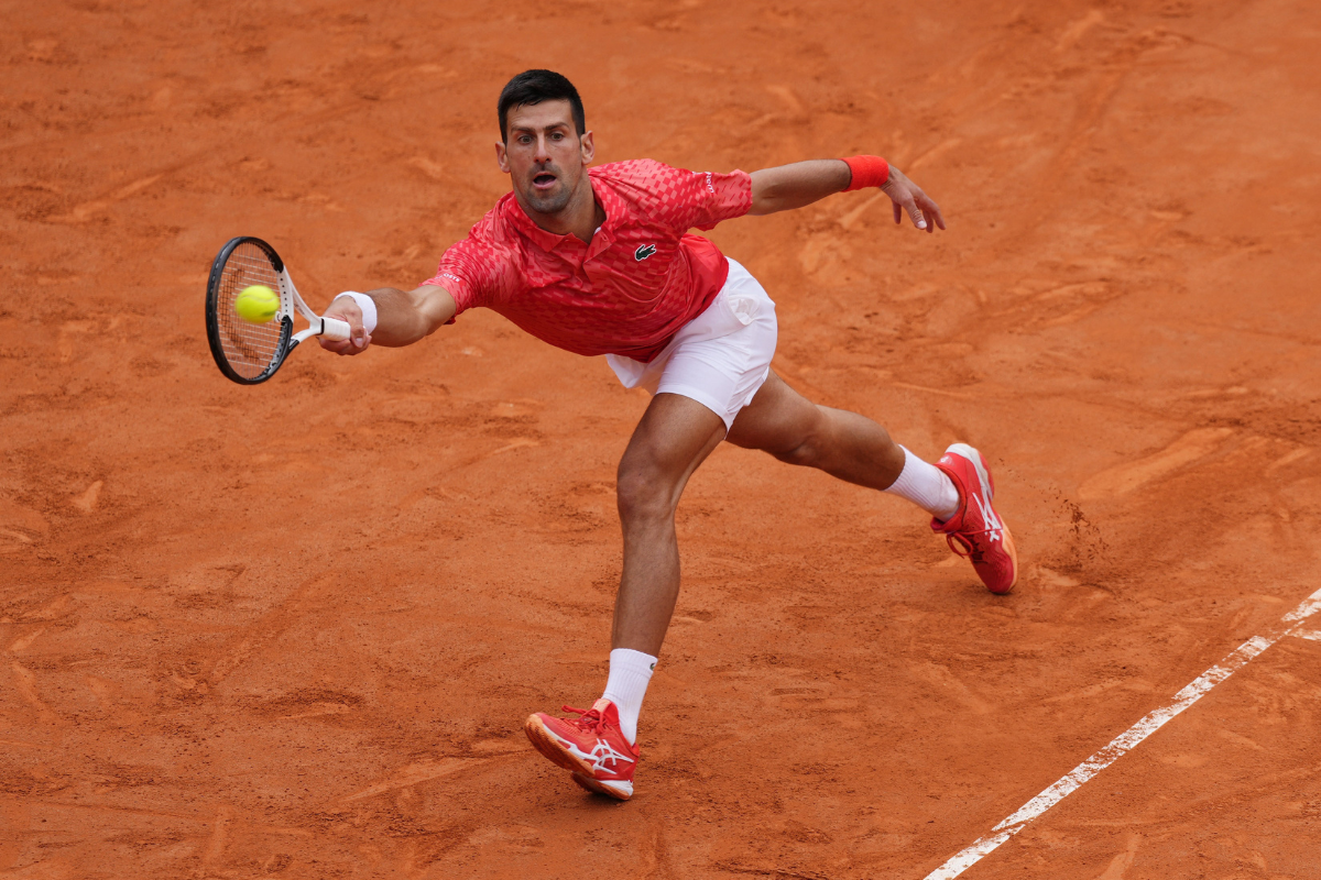 Serbia's Novak Djokovic in action during his round of 16 match against Britain's Cameron Norrie at the Italian Open in Foro Italico in Rome on Tuesday, May 16 